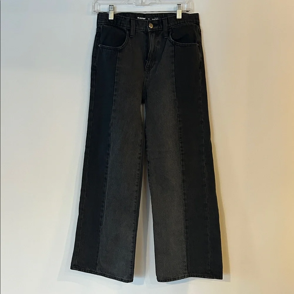 Old Navy Kids Two-Tone Black & Gray High-Rise Baggy Wide Leg Jeans - Girls 16